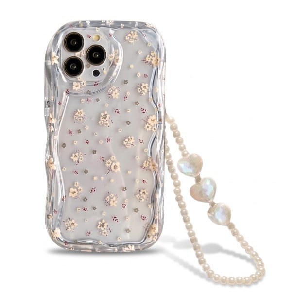 Husă transparentă pentru Samsung Galaxy A56 5G cu model floral și lănțișor din perle Margine ridicată la cameră Husă rezistentă pentru telefon 1