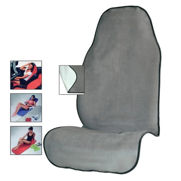 Husă universală pentru scaunul auto față, confecționată din material terry, protecție super absorbantă împotriva transpirației și umezelii, uscare rapidă cu cârlige gri