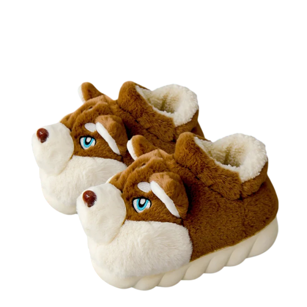 Husky Hond Vorm Pluche Pantoffels met Voering Warme Winter Thuis Pantoffels Schattige Honden Pantoffels Antislip Zool Zachte Schoenen