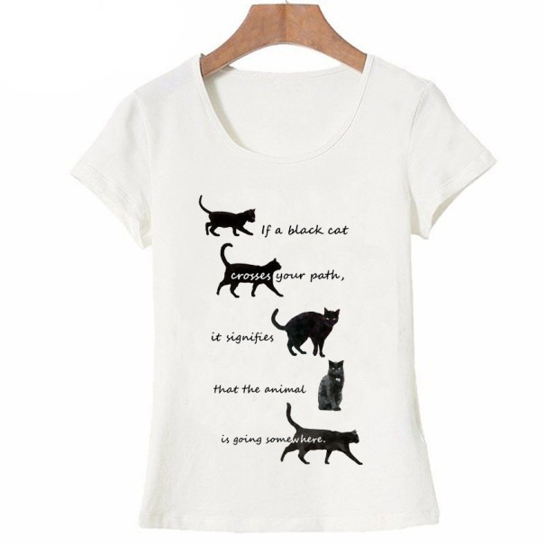 Hvid dame-t-shirt med katteprint L
