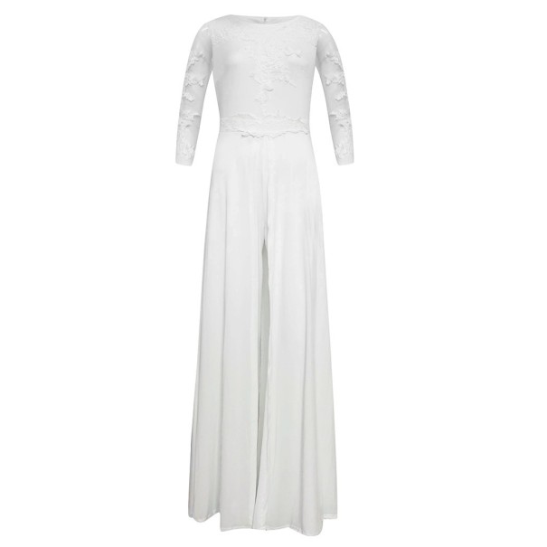 Hvid damejumpsuit med slæb og blonder XS