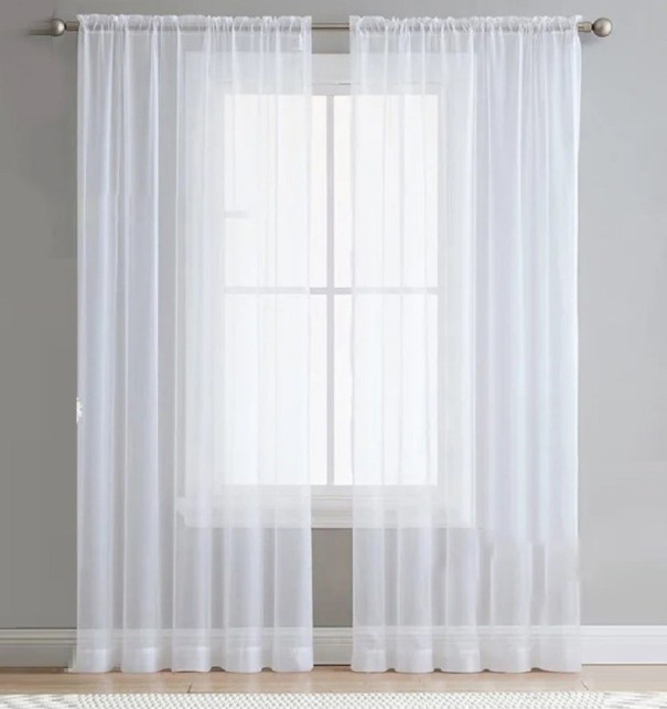 Hvide transparente gardiner med ophæng på rynkebånd Hvidt voilegardin Luftige gardiner af høj kvalitet Moderne tylgardiner 140 x 230 cm 2 stk. 1