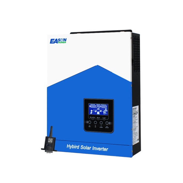 Hybridný solárny menič 2,2 kW 12 V nabíjanie 80 A a PV pole 2000 W a 450 V DC s WiFi modulom bielo-modrý na fotovoltaiku a chatu 1