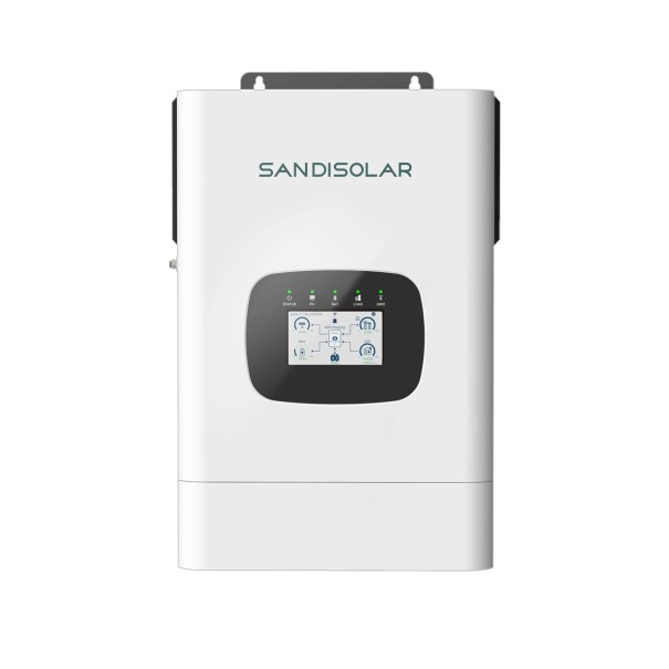 Hybridný solárny menič 6,5 kW 48 V AC 220-240 V s paralelným zapojením, farebný displej a LED indikácia biely na fotovoltaiku a dom i chatu 1