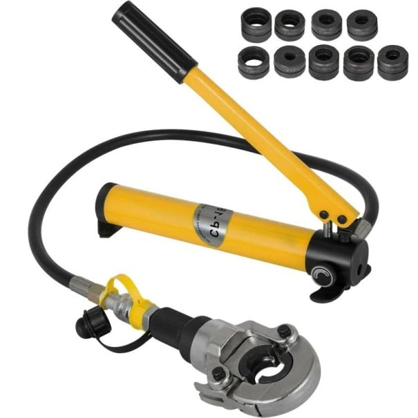 Hydraulické krimpovací kleště 6 t 9 čelistí V a TH ruční hydraulické čerpadlo žluté pro lisování trubek a spojů 1