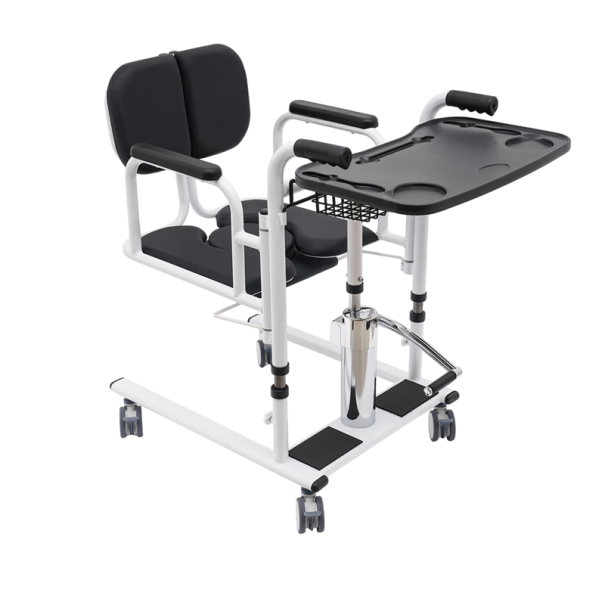 Hydraulické toaletné kreslo pre pacientov Nastaviteľná výška 41-65 cm Nosnosť 150 kg Hydraulický zdvíhací mechanizmus Prenosné pre domácu starostlivosť čierna