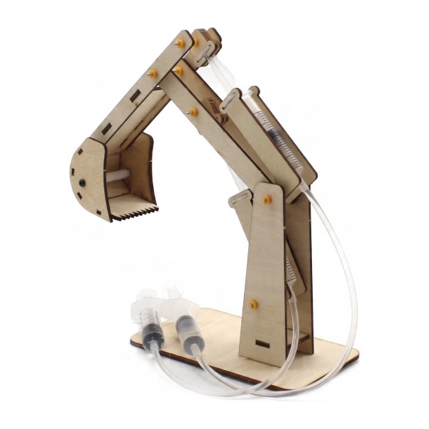 Hydraulisches Baggerarm Holzbausatz DIY 28 x 22 x 14 cm Antrieb mit Spritzen Wissenschaftliches STEM-Spielzeug ab 14 Jahren 1