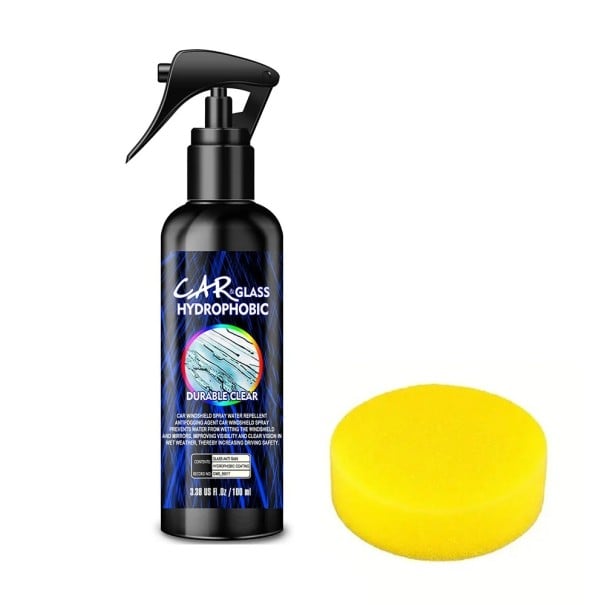 Hydrofobní sprej na autosklo 100 ml vodoodpudivý povlak houbička aplikace čelní sklo a zrcátka vozidla snadná údržba 1