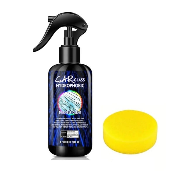 Hydrofobní sprej na autosklo 200 ml vodoodpudivý povlak houbička aplikace čelní sklo a zrcátka vozidla snadná údržba 1