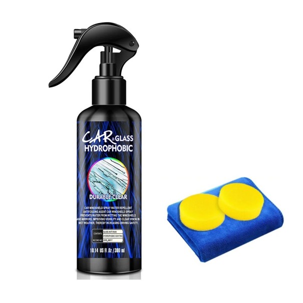 Hydrofobowy spray do szyb samochodowych 300 ml wodoodporny powłoka gąbki i ściereczka aplikacja przednia szyba i lusterka pojazdu konserwacja 1