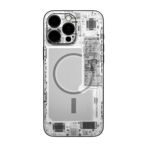 Hydrogelová ochranná folie pro iPhone 13 na zadní stranu bílá s motivem vnitřních součástí 1