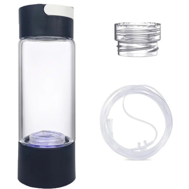 Hydrogen Water Generator 380 ml Glass Bottle with USB Power High Hydrogen Content 21 x 7 cm Health Beneficial Water black