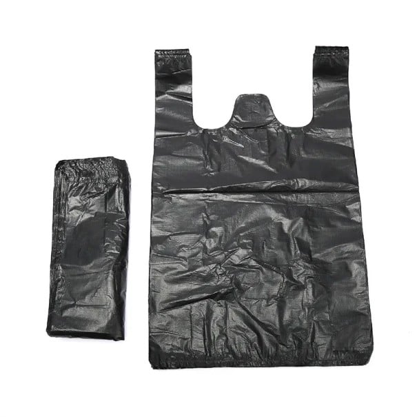 Igelitové tašky s uchami pevné 22x35 cm 100 ks plastové čierne tašky na odpadky a balenie pre domácnosť kuchyňu i obchod 1