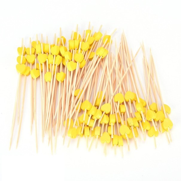 Igły bambusowe z sercem 100 szt żółty