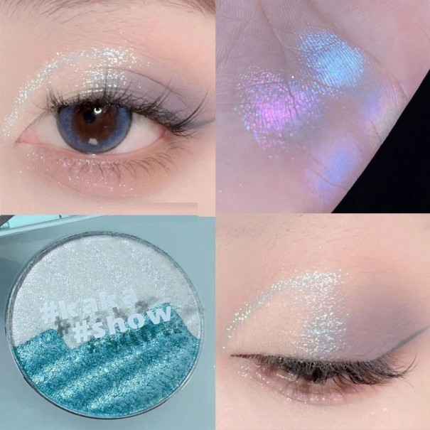 Illuminante viso bicolore Palette compatta illuminante lucida Polvere colorata illuminante Ombretti glitterati 3