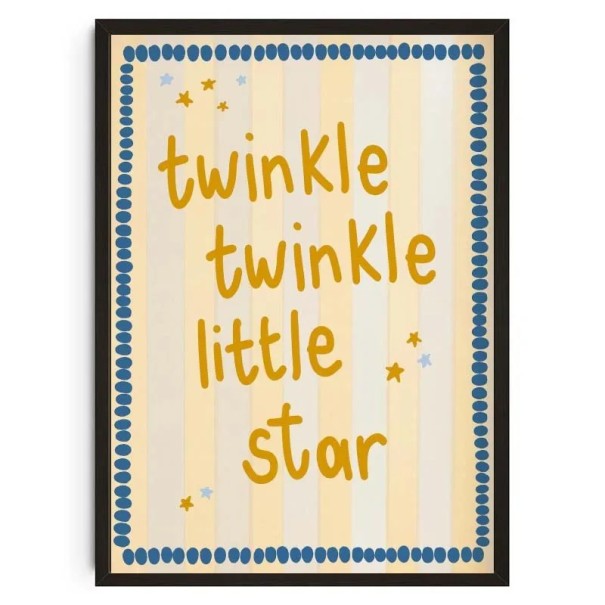 Illustreret plakat med stjerner og teksten twinkle twinkle little star 50 x 70 cm tryk på lærred vægdekoration til børneværelset uden ramme 1