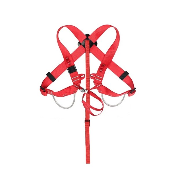 Imbracatura da arrampicata con cinghie incrociate sulla schiena e fascia di collegamento inferiore con occhielli anteriori Regolazione rosso