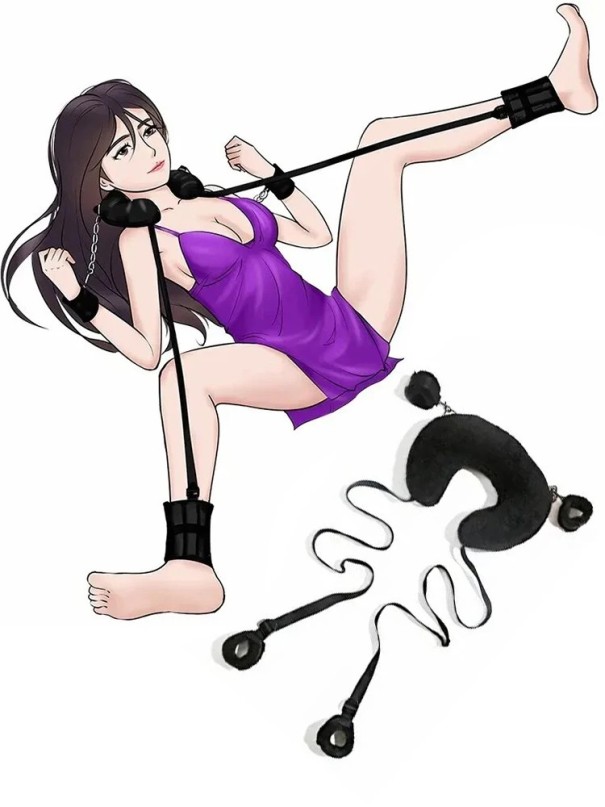 Imbracatura in tessuto con cuscino per il collo, maniglie per le manette e cinghie con anelli per le gambe, velcro regolabile, confezione discreta nero