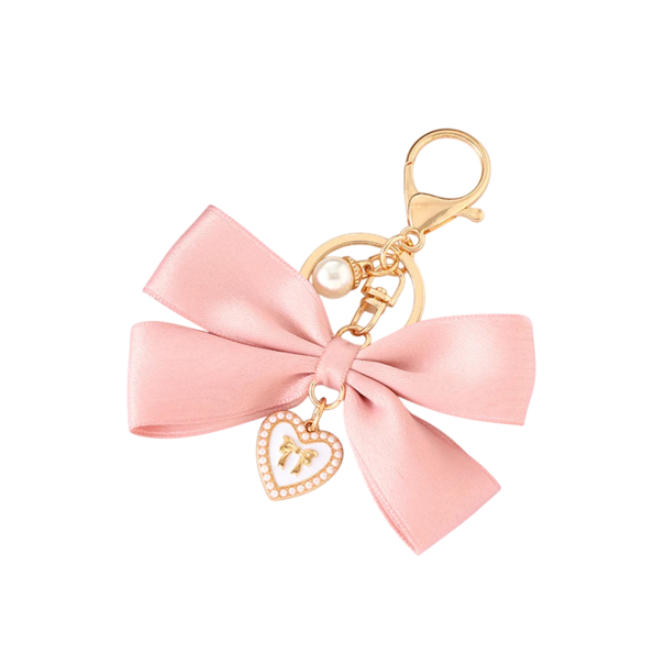 Imitatie parel sleutelhanger 9 x 9,5 cm Metalen uitvoering Strik en hartje Elegante sleutelhanger voor sleutels tas cadeau voor vrouwen roze