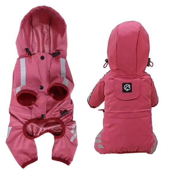 Imperméable coloré pour chien avec capuche et éléments réfléchissants Taille M Fermeture à trois boutons-pression Protection contre la pluie et le vent pour petits chiens rouge