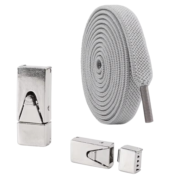 Încălțări plate elastice fără legare 100 cm Lățime 0,8 cm Grosime 0,2 cm Șireturi elastice cu sistem de prindere pentru copii și adulți gri