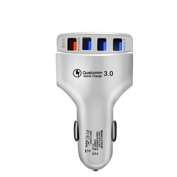 Încărcător auto 4 porturi USB Quick Charge argint
