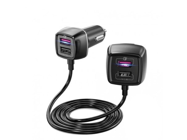 Încărcător auto cu 4 porturi USB pentru scaunele din față și din spate Încărcare rapidă Quick Charge 3.0 Putere 60 W Cablul de 1,5 m Clip 1