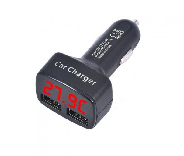 Încărcător auto dual USB cu afișaj roșu