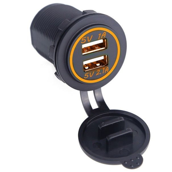 Încărcător auto dual USB cu capac K713 portocale