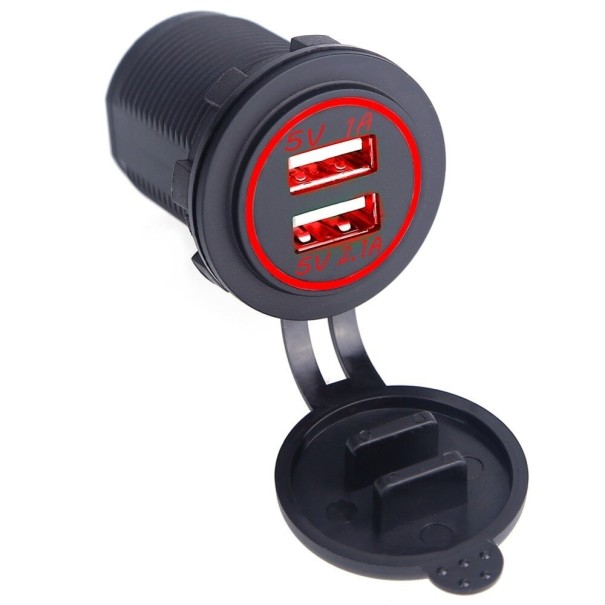 Încărcător auto dual USB cu capac K713 roșu