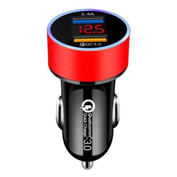 Încărcător auto dual USB Quick Charge roșu