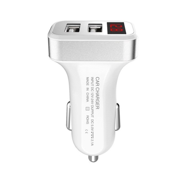 Încărcător auto USB dual cu afișaj K758 argint