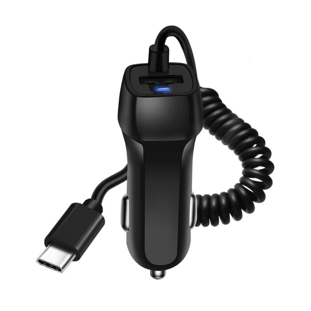 Încărcător auto USB Micro USB / USB-C negru 2