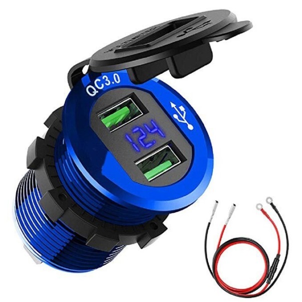 Încărcător dual pentru motocicletă USB B658 albastru