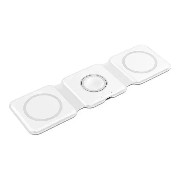 Încărcător wireless magnetic pliabil 3 în 1 cu cablu USB-C de 1 m pentru iPhone, Apple Watch și AirPods 15 W Alb Stație de încărcare de călătorie 1