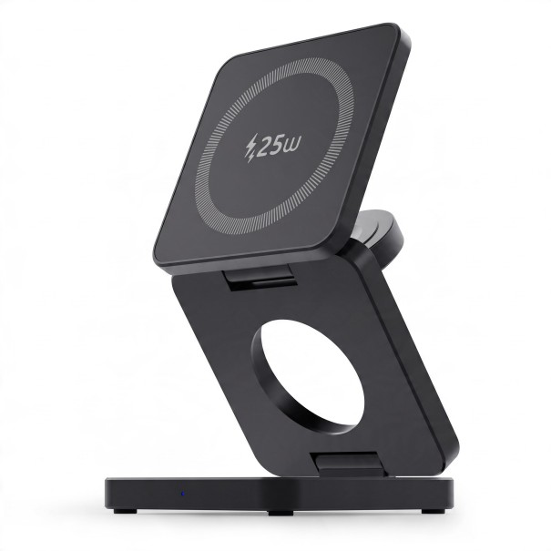 Încărcător wireless pliabil magnetic 3in1 Qi2.2 25 W pentru iPhone Apple Watch și AirPods Suport de încărcare de călătorie negru