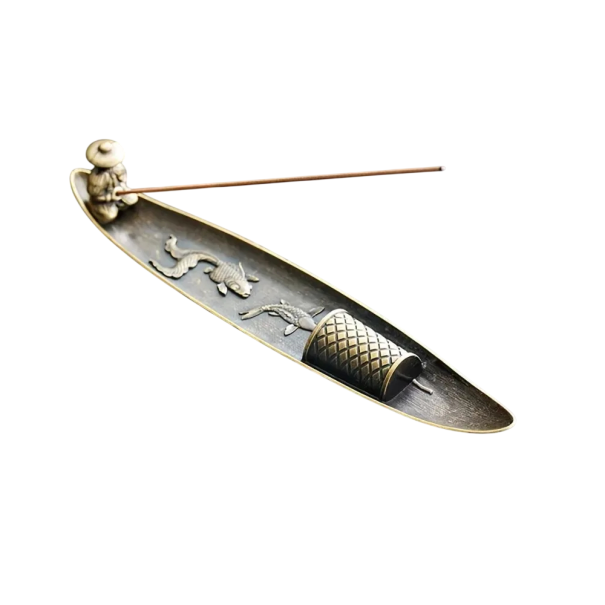 Incense Holder Boat Decoration with Fish and Fisherman Aromatherapy Stand for Home Office 1