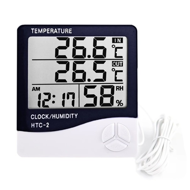 Indendørs og udendørs termometer og hygrometer med ur 1
