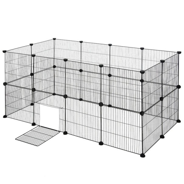 Indhegning til gnavere med 24 gitter 142 x 71 x 71 cm Væggene består af to rækker paneler Afstanden mellem trådene 1,5 cm Døre og skridsikre puder 1