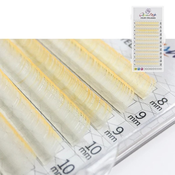 Individuální umělé řasy D zkroucení 8–14 mm tloušťka 0,07 mm Jemné barevné objemové nalepovací řasy pro prodlužování řas žlutá