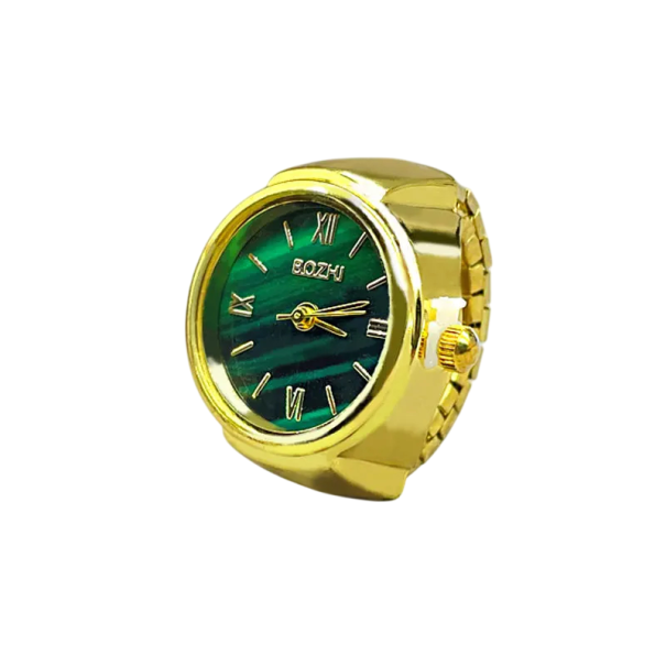 Inel de damă cu ceas 8 x 22 mm Timp ajustabil Cadran verde Ceasuri reale pe deget Aliaj de metale și sticlă Accesoriu de modă stilat aur