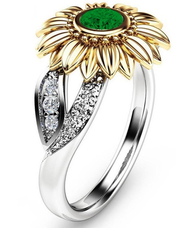 Inel de dama cu cristal in forma de floare J3200 verde 5