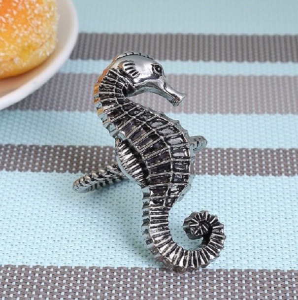 Inel de șervețel cu creaturi marine argint 3