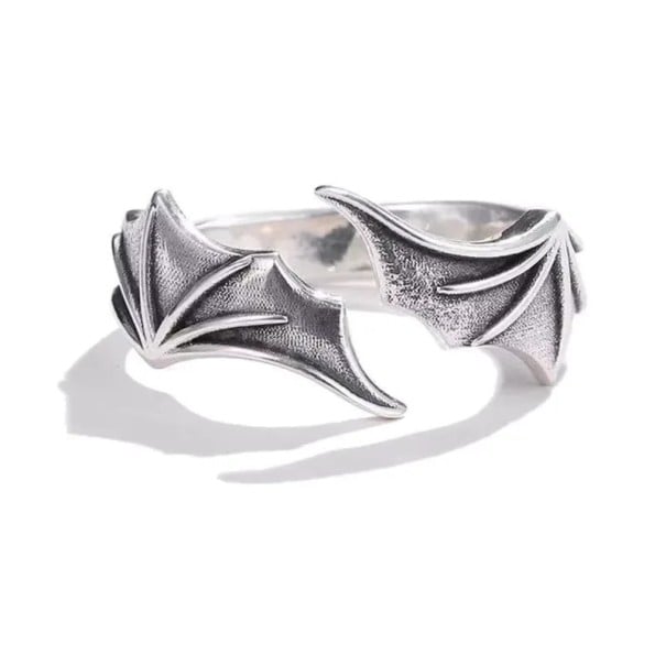 Inel unisex în formă de aripi demonice din aliaj de zinc Dimensiune ajustabilă Bijuterie stilată pentru bărbați și femei Inel modern cu aripi 1