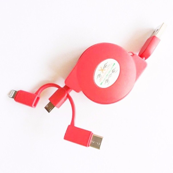 Infällbar USB till Micro USB / USB-C / Lightning datakabel