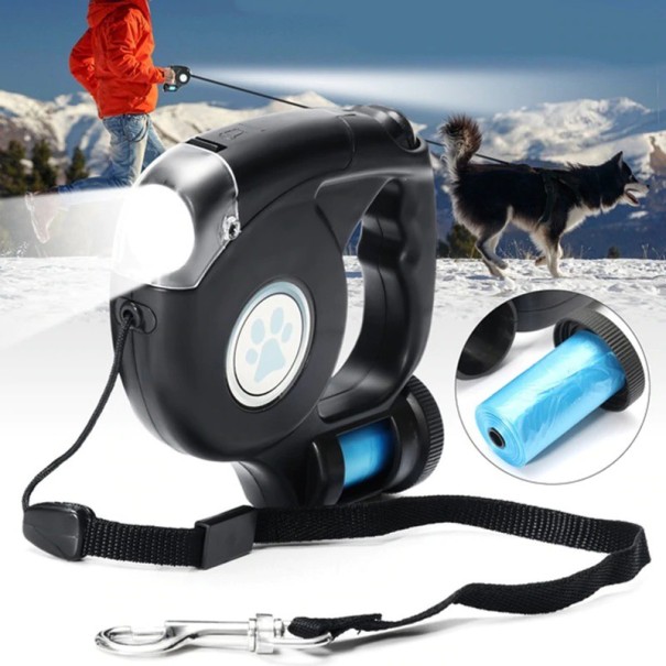 Infällbart hundkoppel med ficklampa