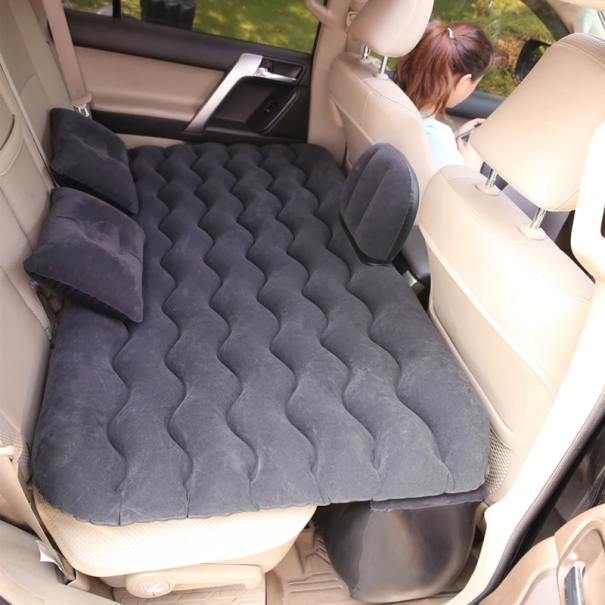 Inflatable Car Mattress 130x70 cm with Support 130x25x38 cm 2 Pillows Travel Mattress for Rear Seat Comfortable Sleeping Bag black