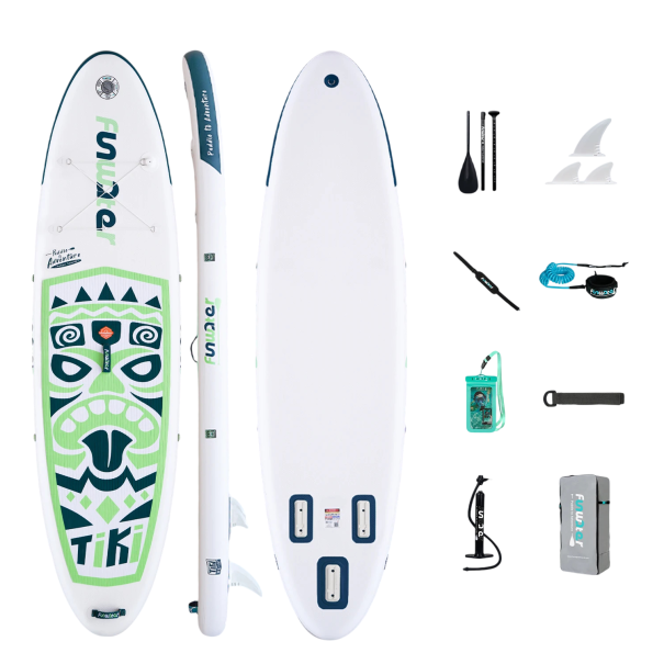 Inflatable Paddleboard SUP Board with Paddle, Pump and Accessories 320 x 84 x 15 cm Capacity 150 kg White-Green for Water Sports and Surfing 1