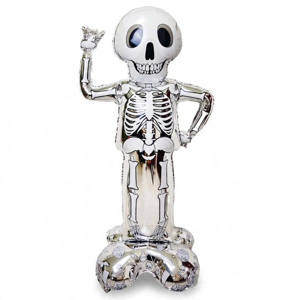Inflatable Skeleton Balloon Halloween Decoration 150 x 80 cm Large Foil Balloon Silver and White Halloween and Party Decoration 1