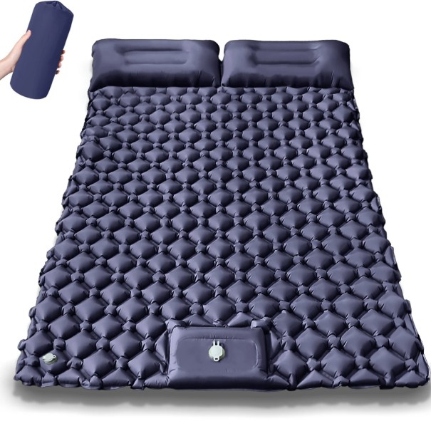 Inflatable Sleeping Mat for 2 Persons with Built-in Pump 190 × 120 × 5 cm Nylon TPU Ultralight 1.2 kg with Pillow 17 cm for Camping dark blue